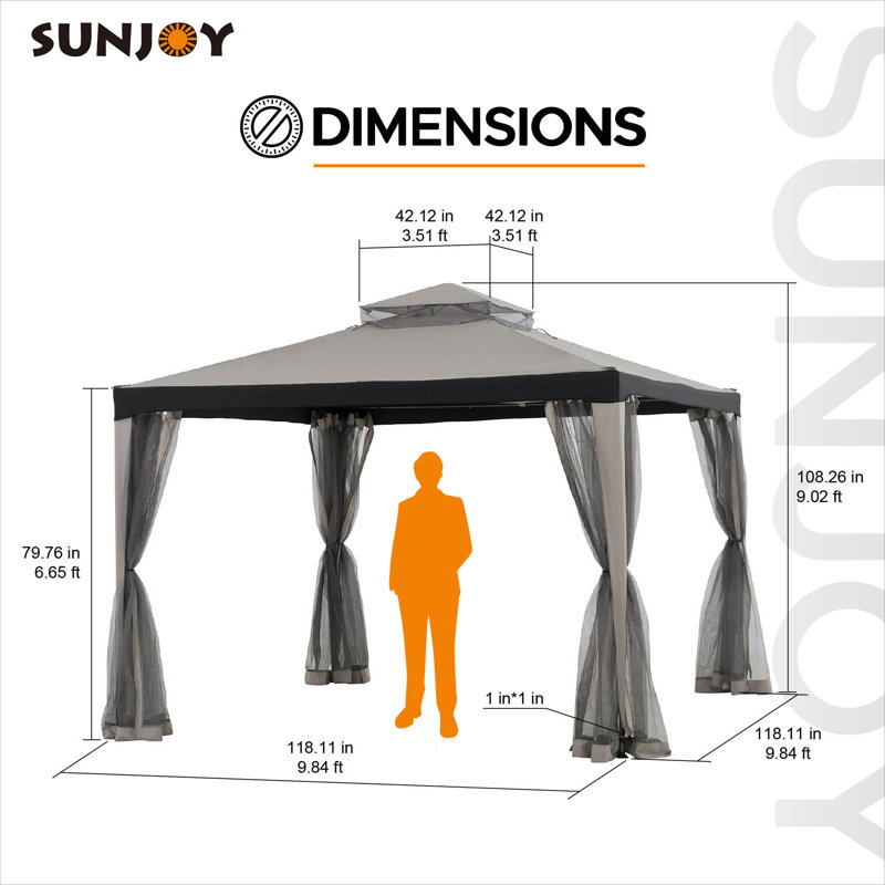 Sunjoy 10x10 Grey Steel Frame Gazebo with Mesh Netting