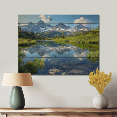 Mountain River Reflections In Rocky Mountains I - Landscape Mountains Wood Wall Decor