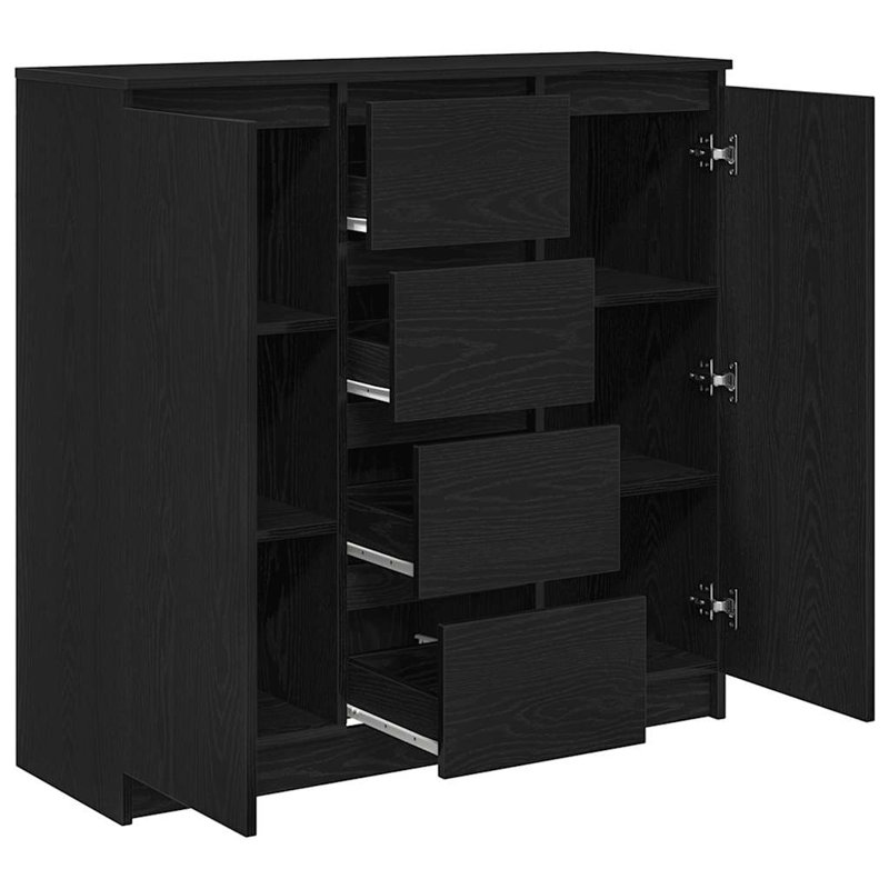 Sideboard With Drawers 100.5X35x98.5 Cm Engineered Wood, Black Oak