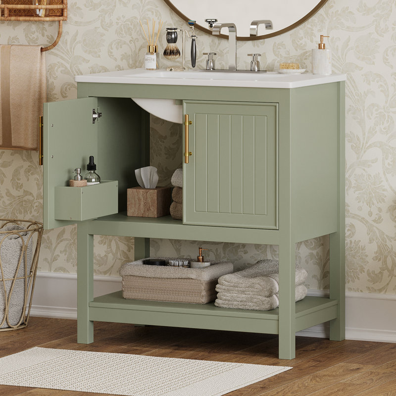 30'' Single Bathroom Vanity With Ceramic Sink Top, Green
