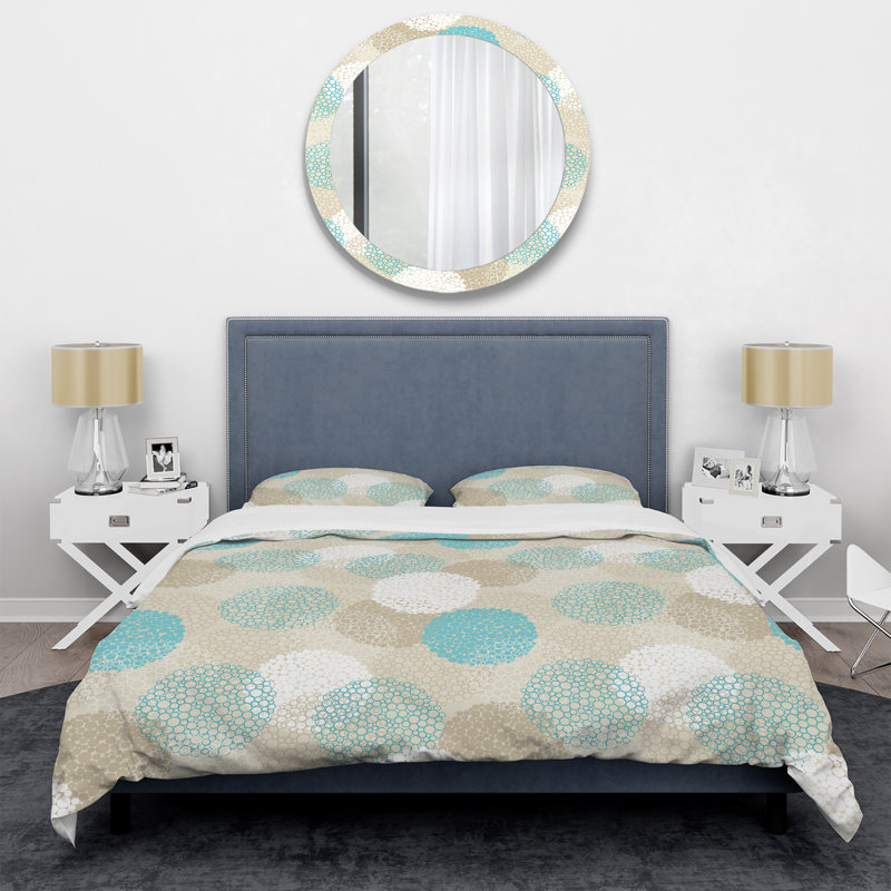 Blue Circle Pattern - Abstract Duvet Cover Set - Microfiber Polyester, Queen Duvet Cover + 2 Standard Shams