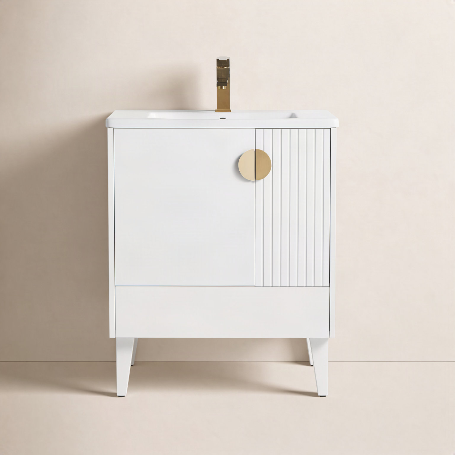 Saimah 30'' Single Bathroom Vanity, White Matte, Satin Brass