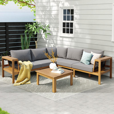 4 PCS Outdoor Acacia Wood Sectional Seating Group With Cushions