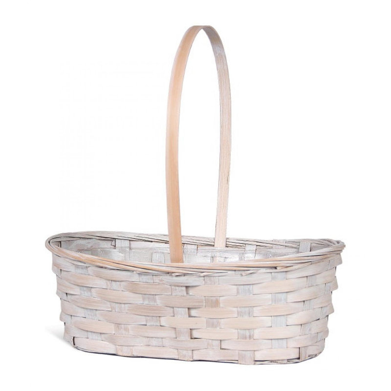 Panier en bambou blanc à longues poignées