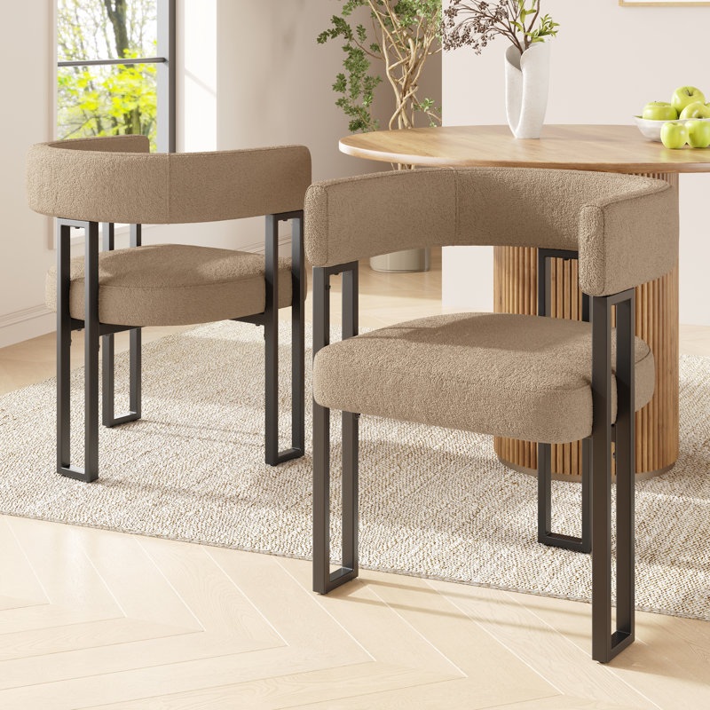 48cm H Metal Armchair in Beige, Brown