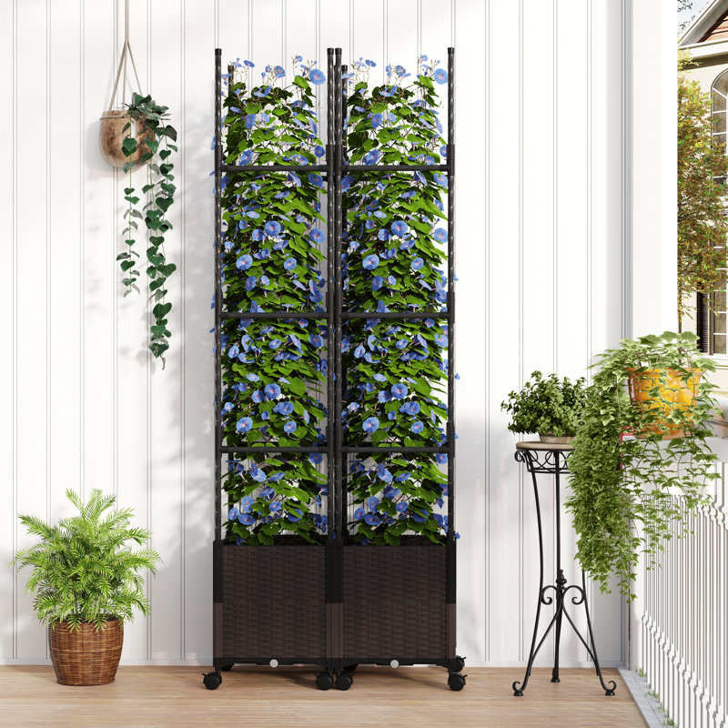 2 Pcs Raised Garden Bed On Wheels With Climbing Trellis Self-watering Planter Box With 3 Heights & Detachable Pe-coated Metal Tubes