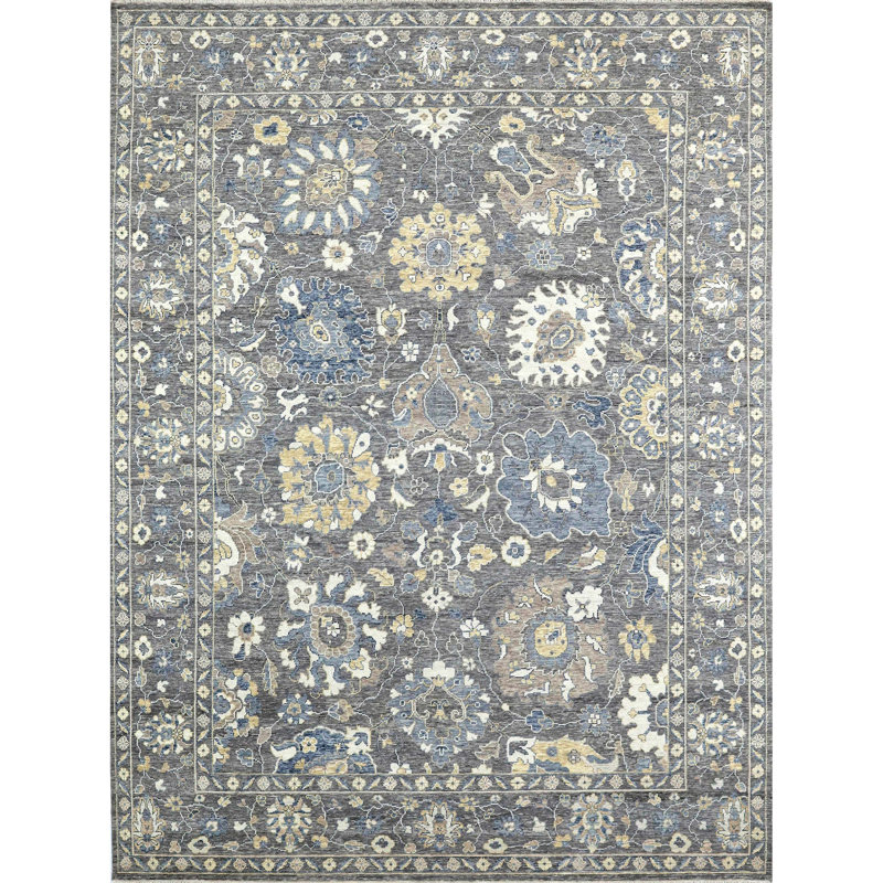 Tapis taupe noué à la main de haute qualité, Rectangle de 5 pi x 8 pi