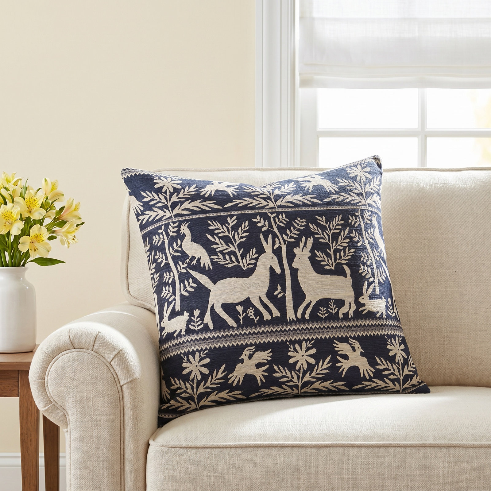 Bernardine Indigo 20" Throw Pillow, Feather, Square 16"