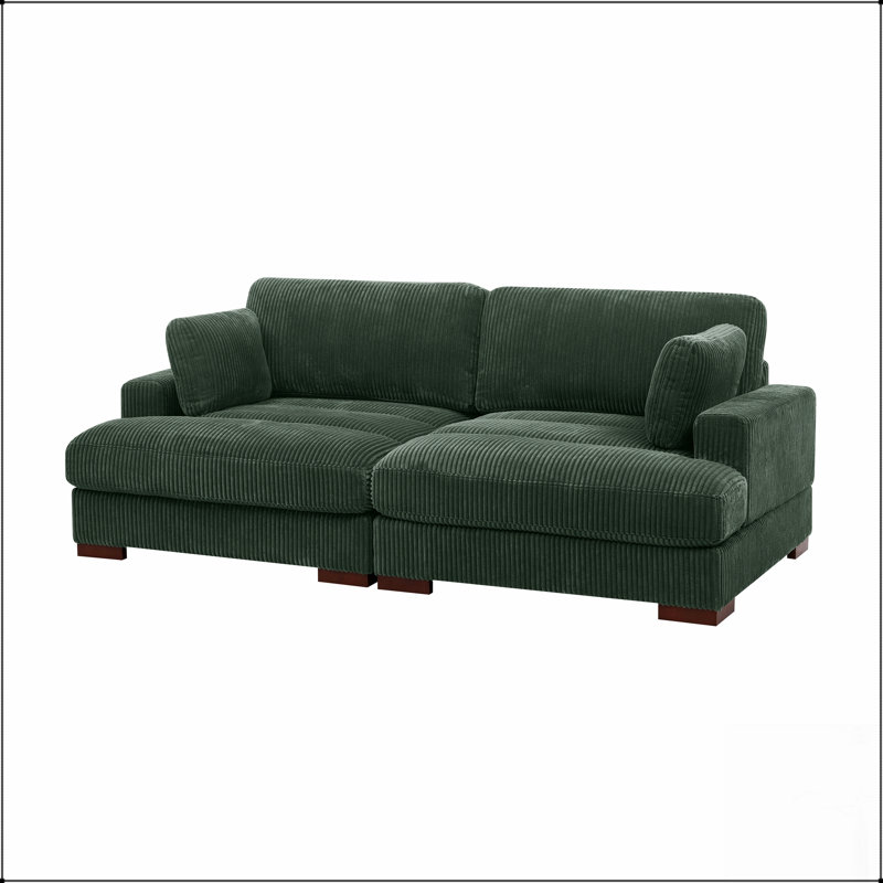 Grande causeuse en velours côtelé avec revêtement moelleux et assemblage facile sans outils, comprend 2 coussins décoratifs confortables