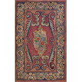 Salmon Pink Color European Florals Antique Small American Folk Art Hooked Rug