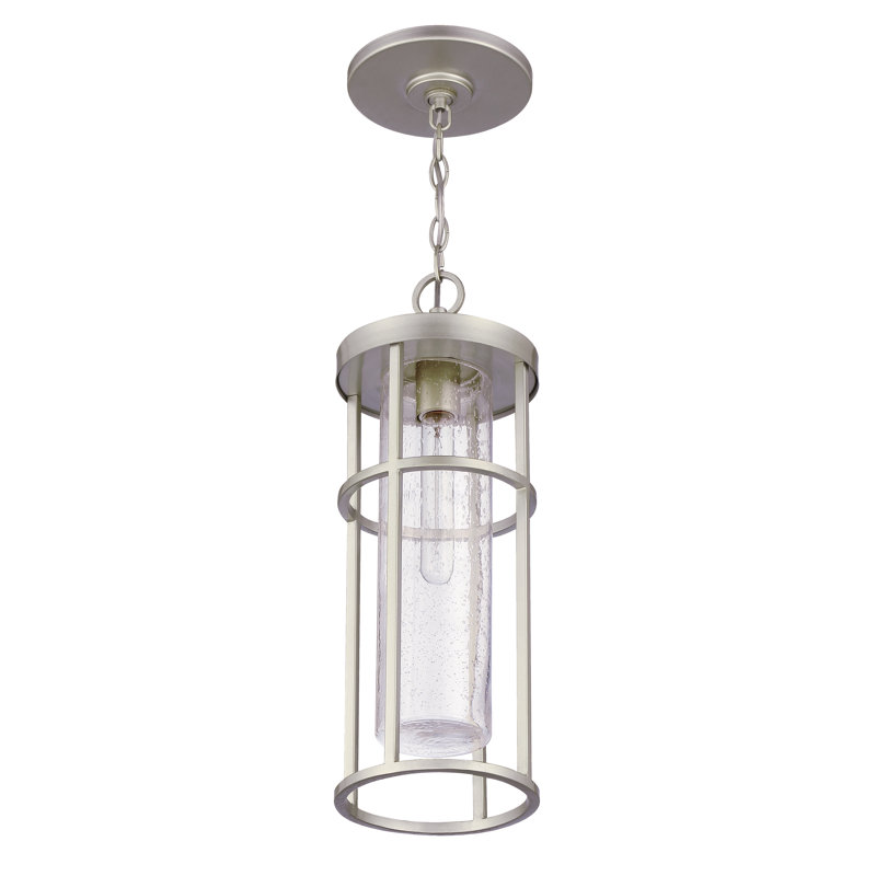 Satin Aluminum Outdoor Pendant Light with Clear Glass Shade