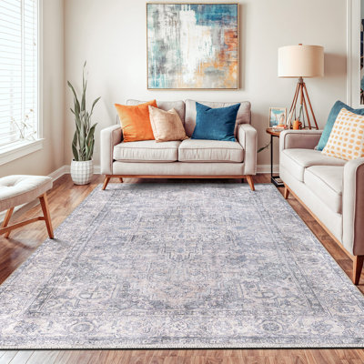Kromer Medallion Machine Washable Blue/Ivory Area Rug
