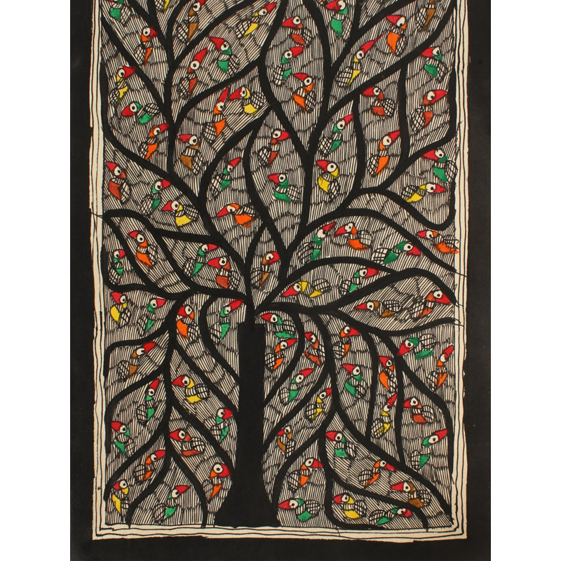 Arbre de vie avec oiseaux | Peinture Madhubani | Couleurs naturelles sur papier fait à la main