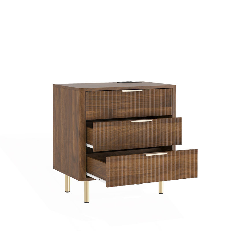 Table de chevet avec station de charge, table de chevet intelligente avec veilleuse, Bois de noyer