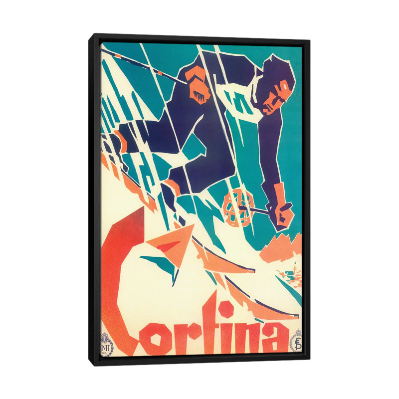 «Skiing V», impression sur toile, H 26 po x l 18 po x P 1,5 po, Toile avec cadre noir, Pas de tapis