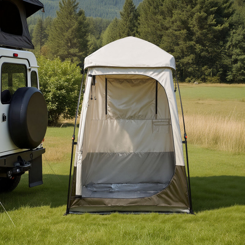Camping Shower Tent, 1 Room, Foldable Privacy Tent Changing Room with Ground Stakes, Ropes, Carry Bag, and Crossbar, 210D Oxford Fabric with Silver Coating, for Camping, Beach, and Fishing