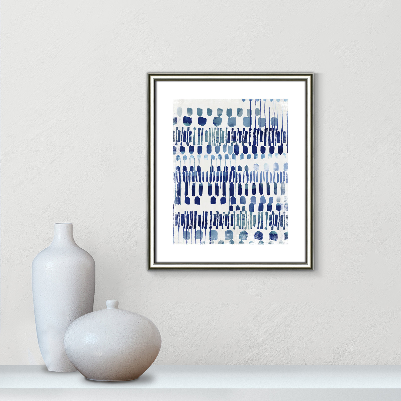 Continuously I - Painting Print, White, Silver Framed Paper, 19" H x 16" W x 0.875" D