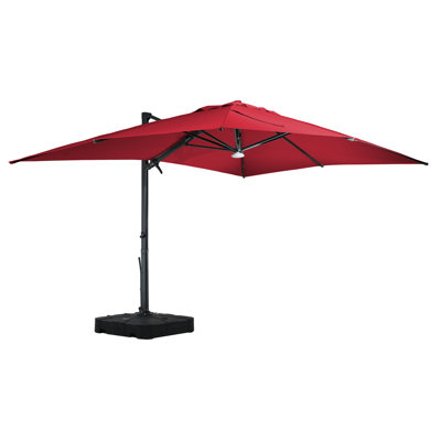 10x13ft 360°Rotation Square Cantilever Patio Umbrella with Base & Bluetooth Audio Ambient Light