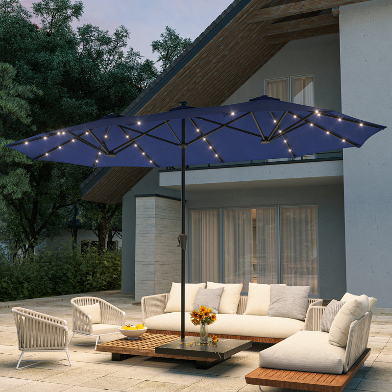 Parasol 13 x 7,2 pi DEL double face pour patio, parasol simple Market, Bleu marine