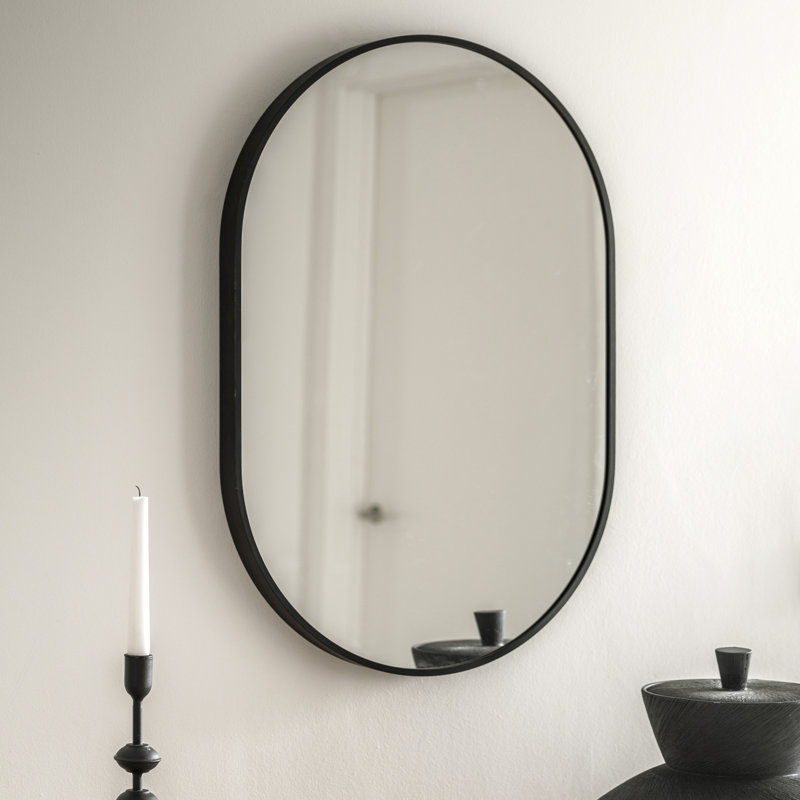 Lottie Oval Metal Framed Wall Mounted Accent Mirror, Black