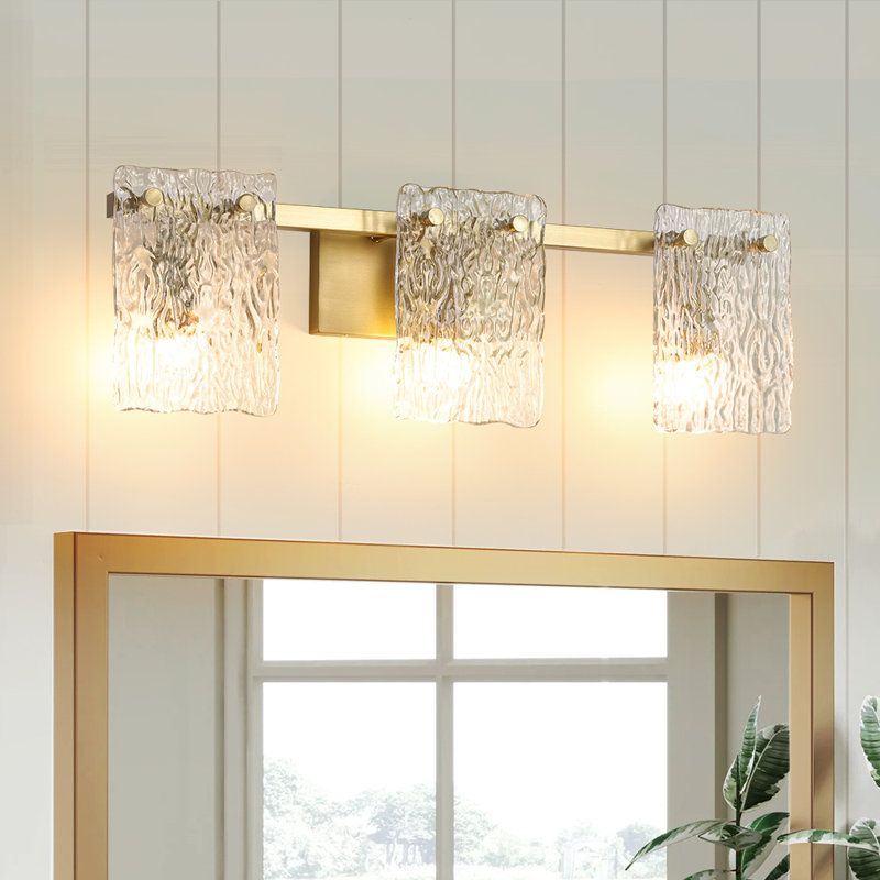 Éclairage pour salle de bain en verre texturé à 3 lumières