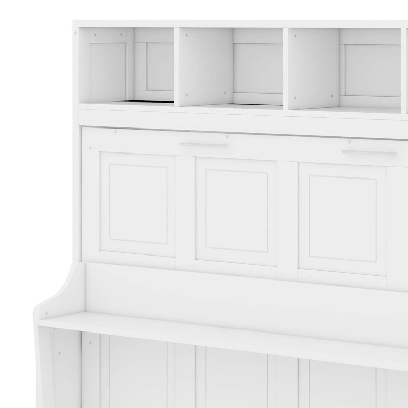 Grand lit escamotable avec placard et tiroirs, Blanc