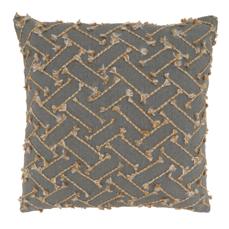 Gray Cotton Euro Pillow with Jute Embroidery