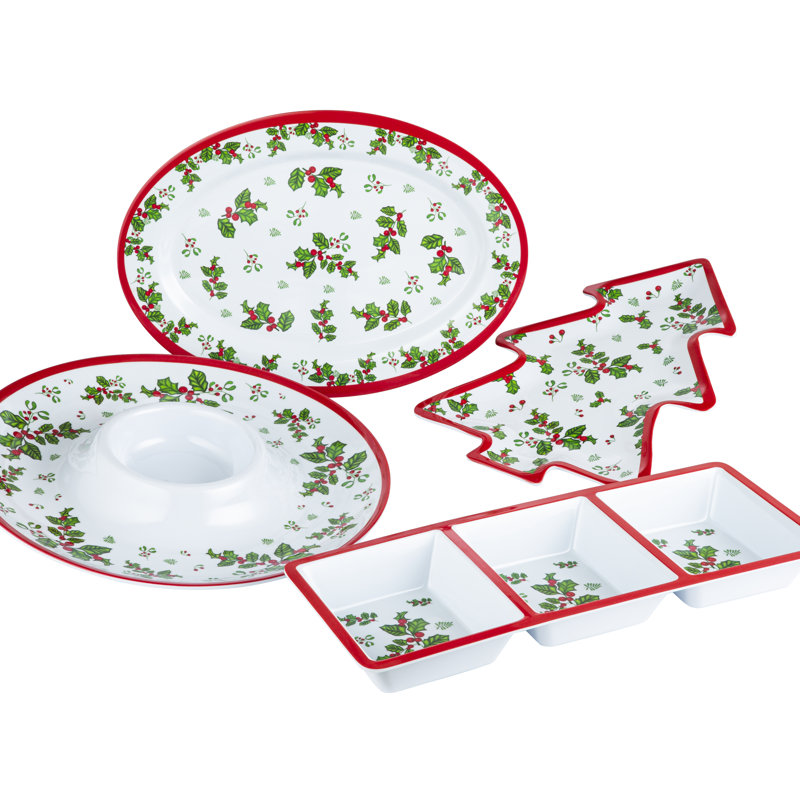 4 Piece Melamine Holly Serving Set