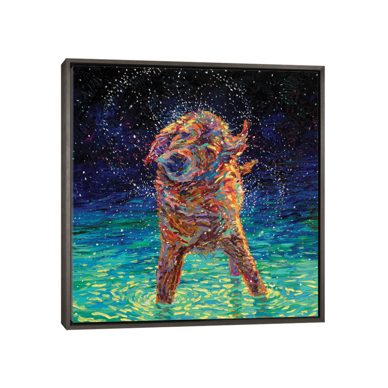 « Moonlight Swim » par Iris Scott - reproduction, H 12 po x l 12 po x P 1,5 po, Encadrement en bois foncé rustique