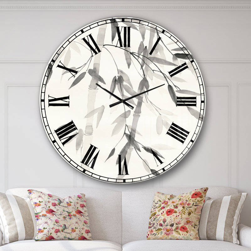 Horloge murale Swigart Bamboo Leaves II, Surdimensionné, Swigart feuilles de bambou simplistes V