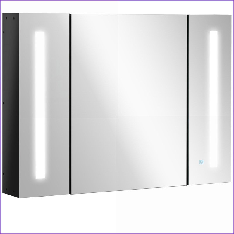 Armoires à pharmacie lumineuses à DEL l 35,5 po x H 25,5 po à fixation murale avec 3 armoires, fonction mémoire, charge USB, noir ultrabrillant | Moderne | Salle de bain