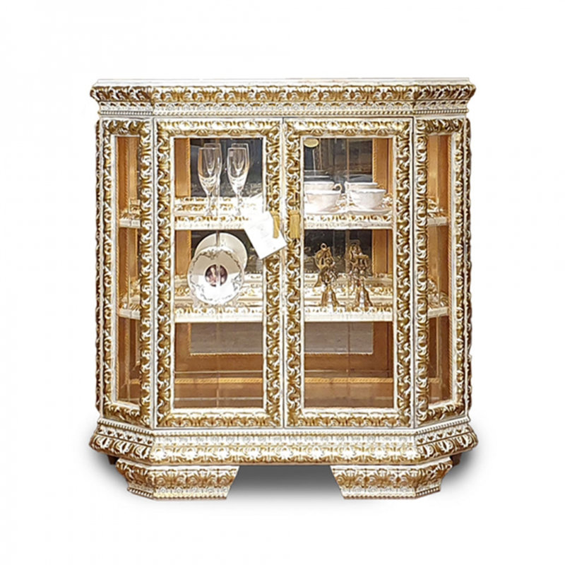 Marumsco Solid Wood Lighted China Cabinet, Antique Gold/Ivory