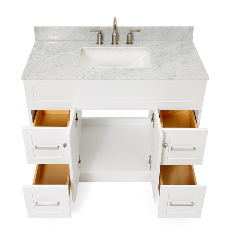 Partham 43'' Single Bathroom Vanity with Carrara Marble Top, White