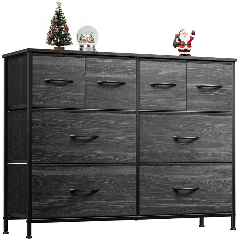 Commode 8 tiroirs - Commode en tissu de grain de bois noir