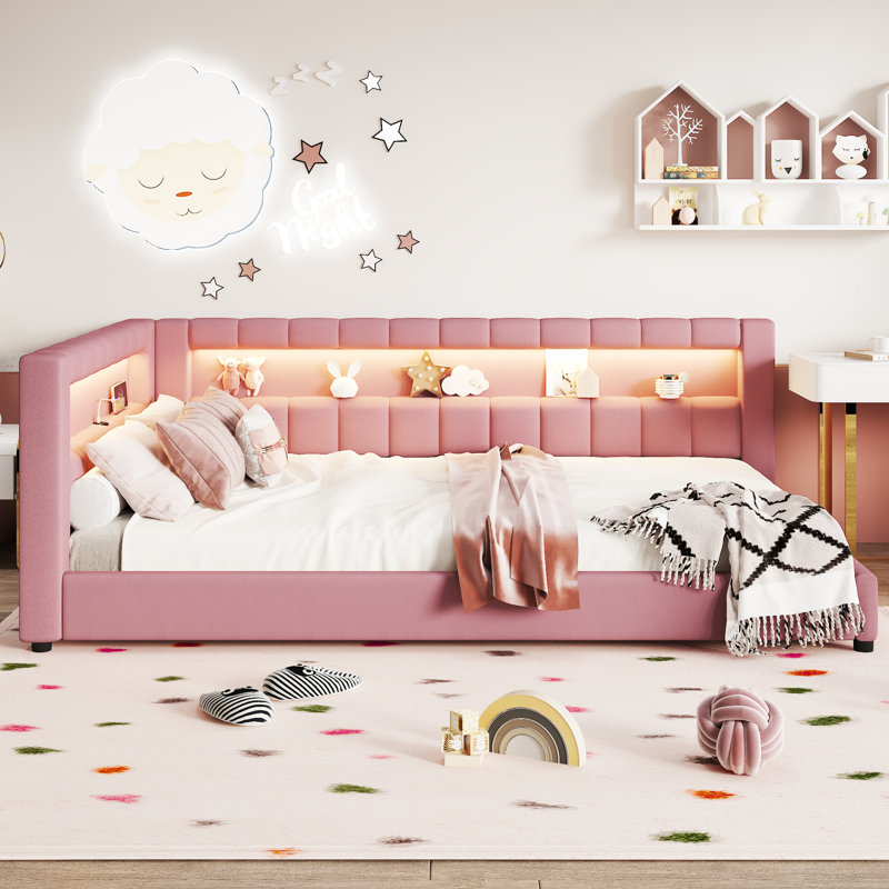 Floor Daybed With Usb Ports And Led Belt, Full XL, Pink