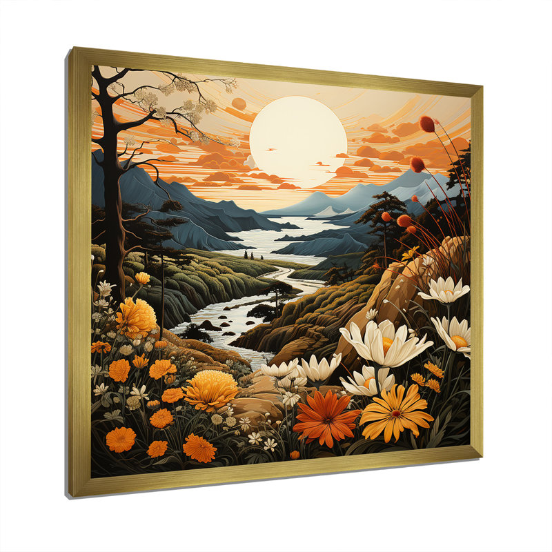 «Bold Botanical Mountain Landscape», impression sur toile, H 24 po x l 24 po x P 1 po, Cadre doré simple