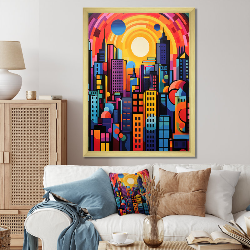 «City Honolulu Popart I» sur toile, Encadrement doré, H 32 po x l 24 po x P 1 po