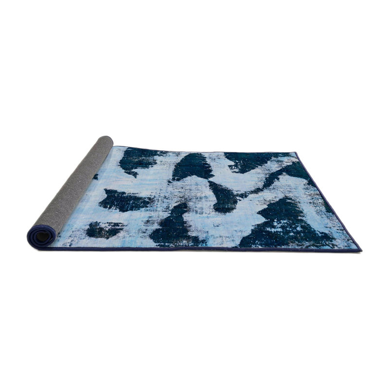 Tapis bleu en laine Power Loom, Rond 7 pi