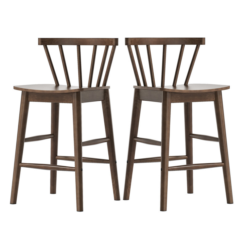 Tabouret de comptoir moderne en bois massif de 24 po, tabourets pour îlot de cuisine avec dossier, Brun, 2