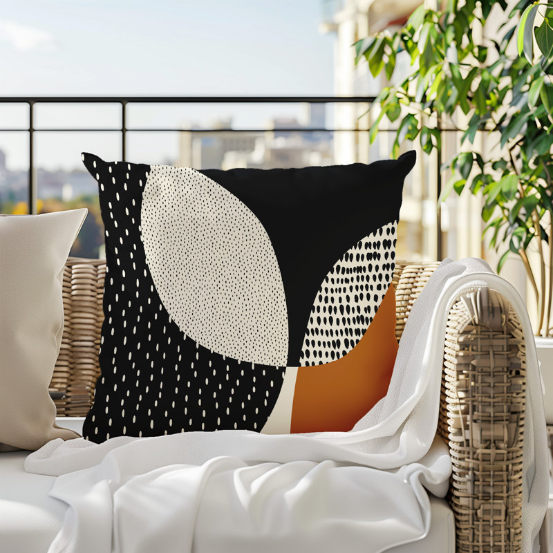 Coussin carré intérieur / extérieur pia, H 15 po x l 15 po, Orange brûlé / noir / blanc cassé