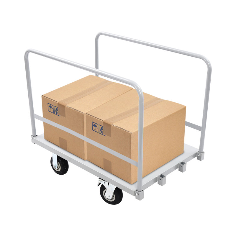 Steel Plate Trolley 2000Lbs 36*24In With Front Handrail And 2 Side Handrails Silver