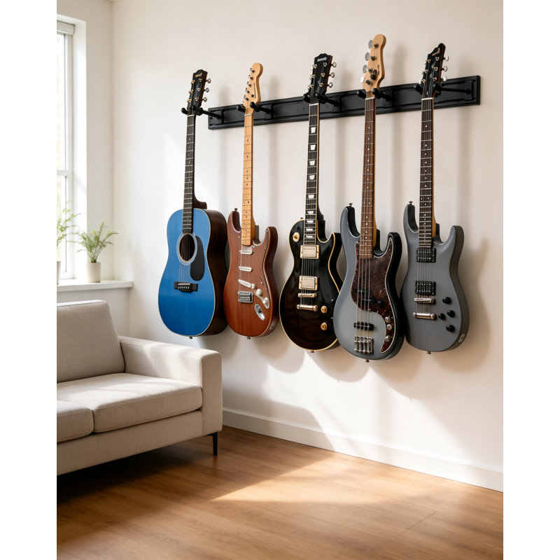 Guitar Wall Mount for Multiple Guitars Adjustable 5 Hangers