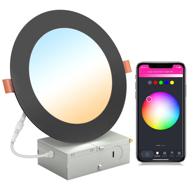 Éclairage encastré intelligent 6 po Lumary, éclairage à DEL à changement de couleur, lumières de soffite Wi-Fi Bluetooth avec J-Box, compatible avec la télécommande Alexa / Google Assistan / BT, homologué ETL (paquet de 1 noir)