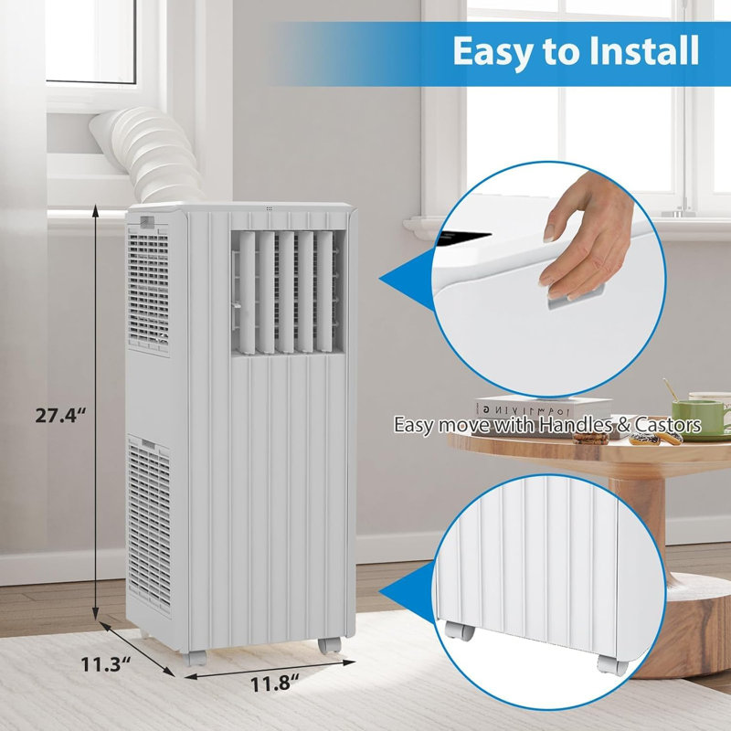 Climatiseurs portatifs de 8 000 BTU avec télécommande, climatiseur silencieux 3-en-1 pour chambre, dortoir, bureau, refroidissant jusqu'à 350 pieds carrés Pi, mode veille, minuterie 24H, ensemble de fenêtre