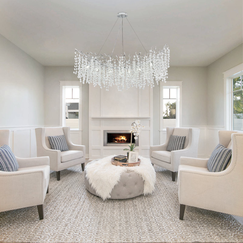 Tree Branch Snow Crystal Chandelier Lighting 47"L, Silver/White