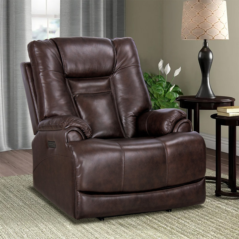 37.5'' Wide Genuine Leather Power Standard Recliner, Brown