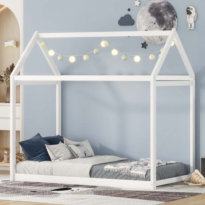 Lit maison en bois, Blanc