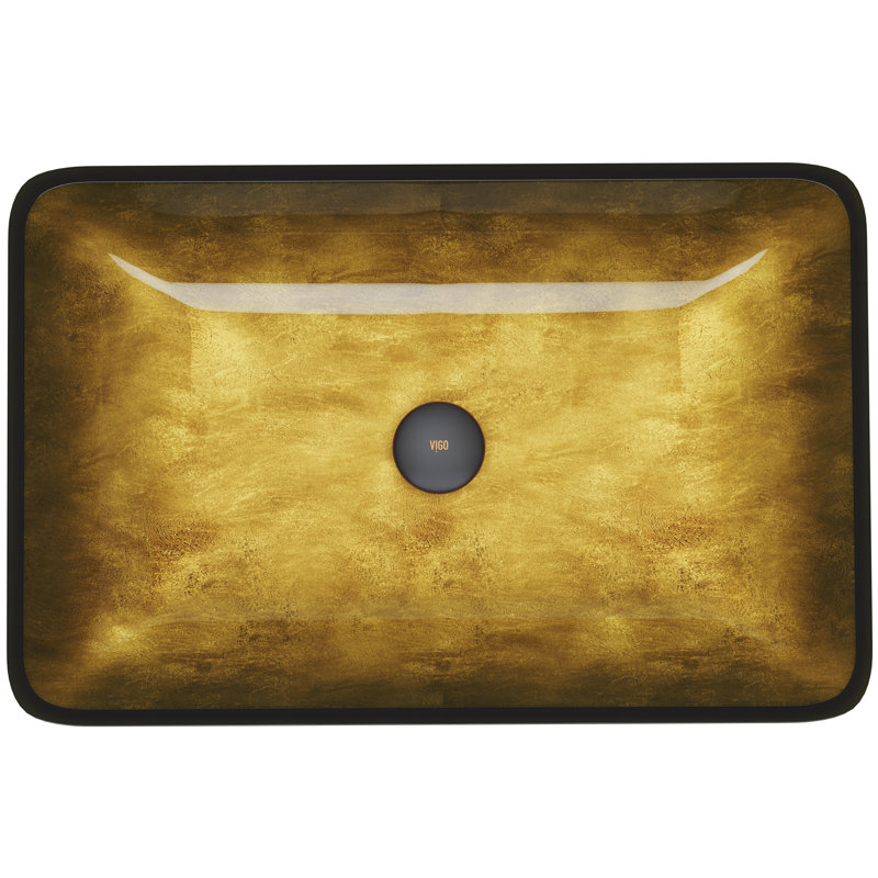 Donatello Golden Greek Glass Rectangular Vessel Bathroom Sink, Copper