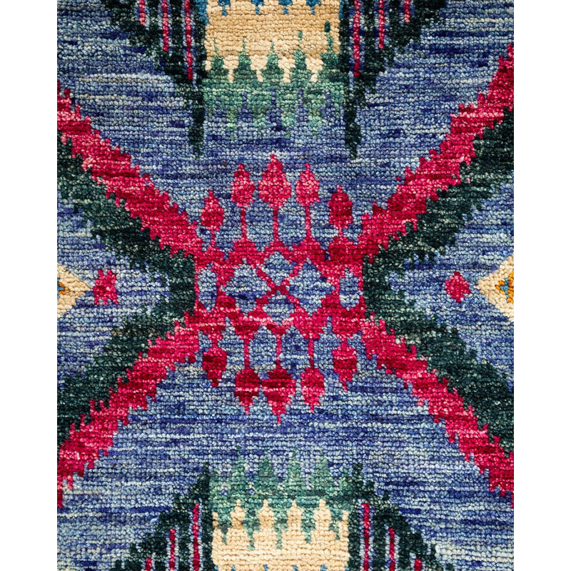Tapis unique noué à la main Rochele - bleu