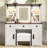 43.3" Farmhouse Makeup Vanity Desk With Lighted Mirror, Vanity Table Set With Storage Stool And Charging Station, Dressing Table With Sliding Barn Door Hidden Shelves & 3 Drawers & 4 Cabinets, Beige